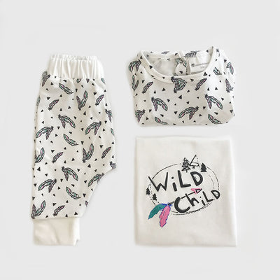 Organic Baby Clothes 3 Piece Set | Wild Child Feather Print | Dress | Tshirt | Leggings